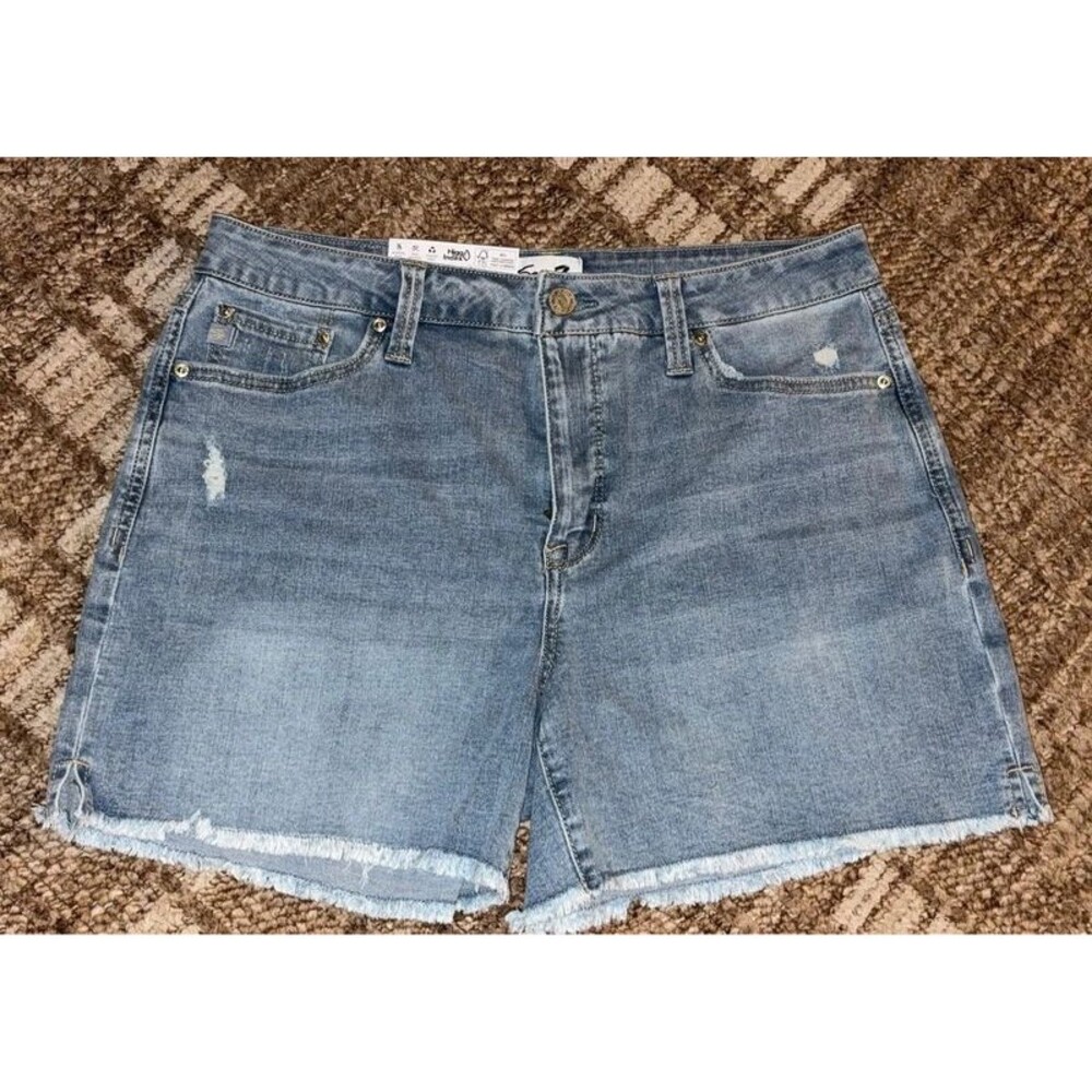 Seven7 High Rise Weekend Short 10 Blue Denim 5" Inseam Frayed Hem New